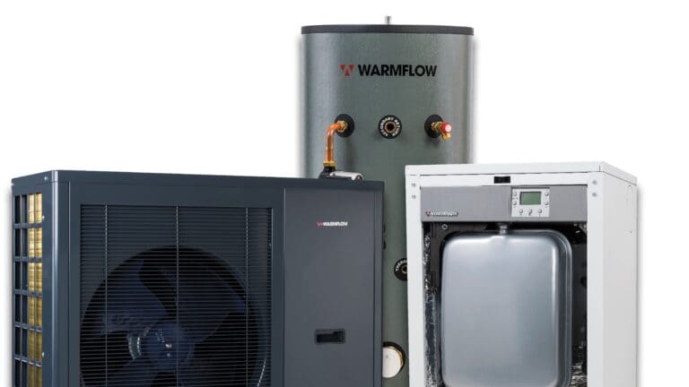 Warmflow product range of Heat pump, cylinder and boiler.