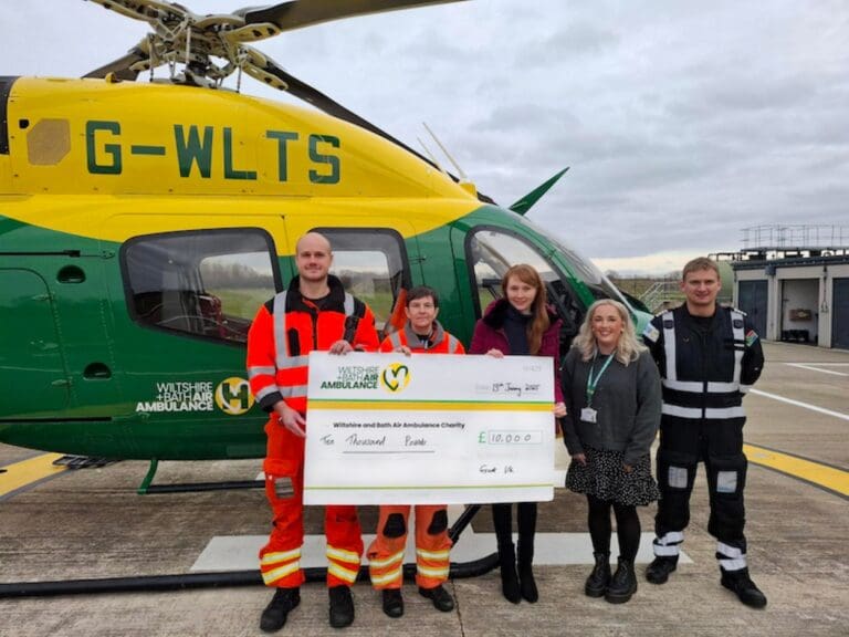 L-R Matt Metcalf (Trainee Critical Care Paramedic), Maria Smith (Medical Director), Helen Rishworth-Cutler (Content and Communications Manager, Grant UK), Imogen Linham (Corporate Fundraiser) and Fin Collins (Line